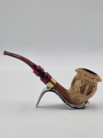 Antique C1920 Turkish Meerschaum Tobacco Pipe Hand Carved Figural Lucite Stem.