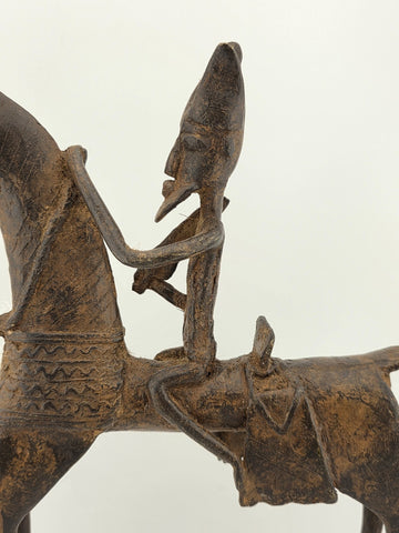 VTG 1940'S AUTHENTIC AFRICAN CAST BRONZE HORSE AND RIDER DOGON MALI WEST AFRICA