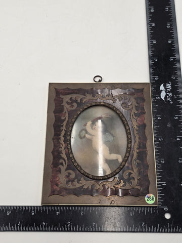 Antique Continental Hand-Painted Portrait Miniatures in Rococo Revival Frame