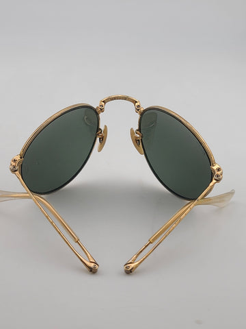 Vintage B&L Ray-Ban Folding Round Sunglasses Gold Frame Green G-15 47□20