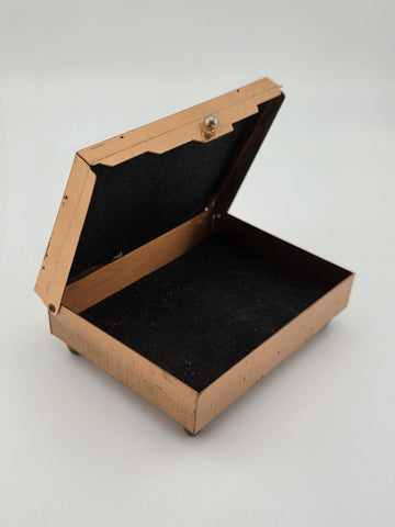 Antique Copper & Leather Cigarette Box Art Deco Style Tabletop Cigarette Case