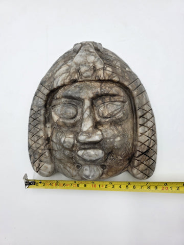 Antique Large Mayan Aztec Style Stone Tribal Ceremonial Mask Inlay 9” Statue