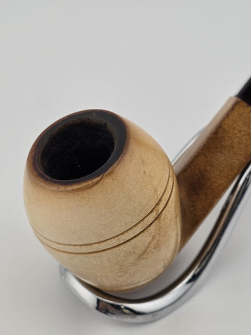 Antique Collectible Meerschaum Pipe Smooth Billiard w Case & Amber Lucite Stem
