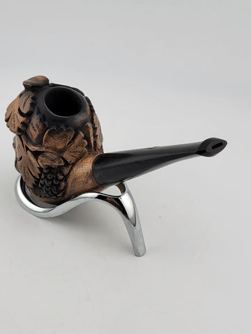 Vintage European Wood Block Pipe Hand Carved Bacco Baccus Greek Worrior Theme.