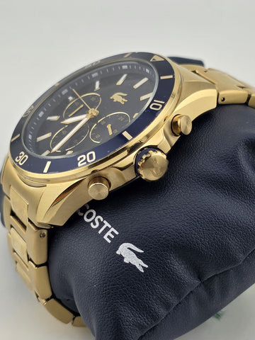 New Lacoste Men's Tiebreaker Chrono Watch - Blue With Gold Plated Bracelet Works