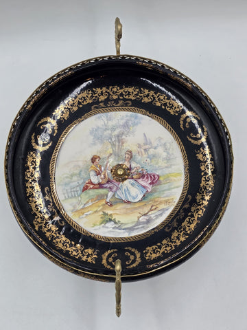 Rare Vintage Rostema Italy Limoge Hand Painted Footed Elevated Centerpiece Bowl.