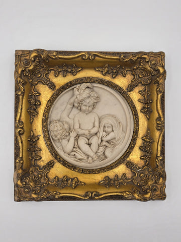 Rare Antique 19th C Enrico Braga Tondo Relief Plaque with Perfugium Regibus Coin