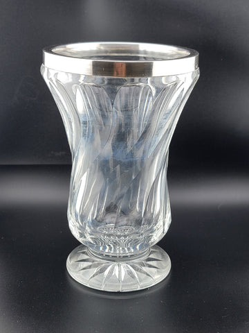 Antique Tall 8 inch 19th C. Cut crystal vase with 835 European silver collar rim