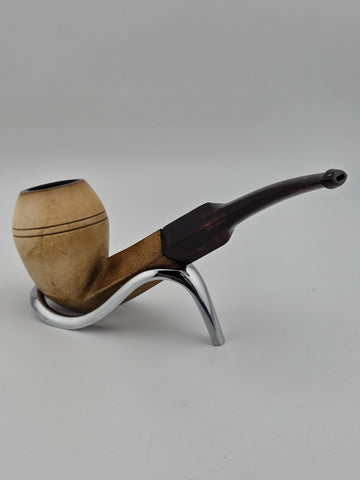 Antique Collectible Meerschaum Pipe Smooth Billiard w Case & Amber Lucite Stem