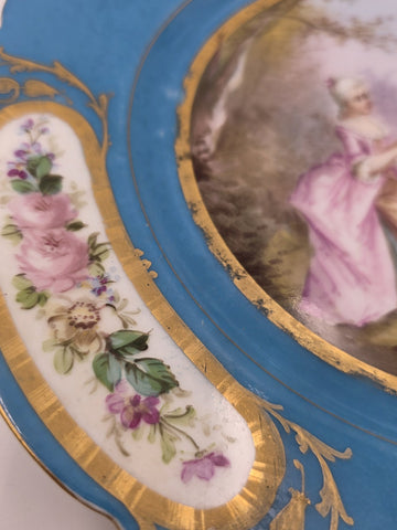 Stunning Rare 1844 Sevres Chateau des Tuilleries Plate Courting Couple Gold Tone