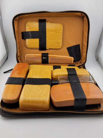 Antique Rumpp Vanity Travel Kit Leather Case w/Mohawk Men's Shaving Grooming ICS