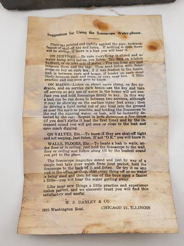 Ultra Rare One Of A Kind W.S. DARLEY CO. BAKELITE SONOSCOPE WATER PHONE AND CASE