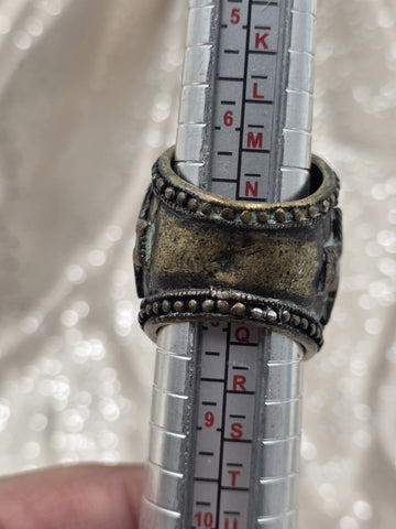 Rare Vintage Gothic Medieval Cross Ring Red Stone Rhinestone Statement Size 7.5
