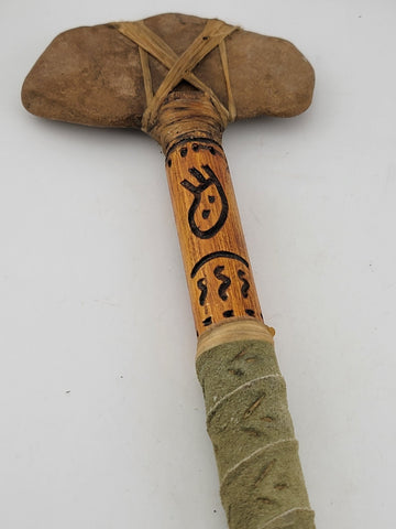 Vtg Custom Native Hand Made Stonehead Tomahawk Axe Hatchet Leather Wrap Fringes