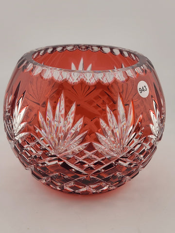 Rare AJKA ODESSA CAROLINE Red cased cut to clear Hungarian crystal rose bowl