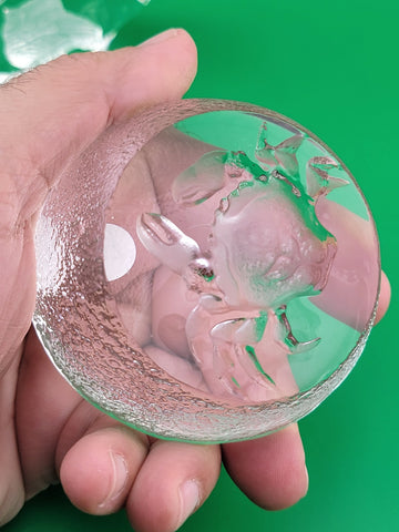 Rare Set Of 2 Mats Jonasson Owl And Crab MJ Sweden Art Glass Paperweights