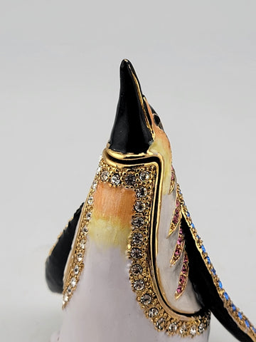 Vintage Penguin Treasure Inside Enameled Rhinestone Trinket Box In Original Box.