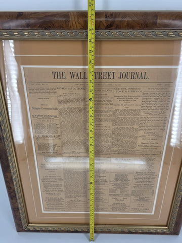 1929 Wall Street Journal Framed Newspaper Front Page Pre-Crash Financial Era