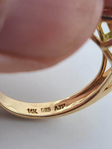 Vintage 14K Solid Gold Green Jade Cabochon Ring Elegant Open Gallery 4.9g