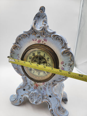 RARE ANTIQUE 19TH C ANSONIA HAND PAINTED PORCELAIN MANTLE CLOCK - WORKS. READ.