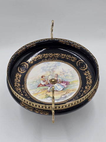 Rare Vintage Rostema Italy Limoge Hand Painted Footed Elevated Centerpiece Bowl.