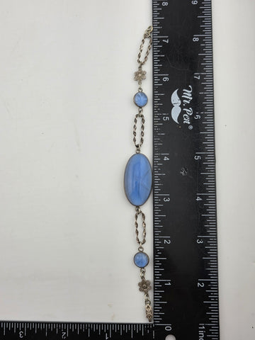 Vintage Gorgeous Art Deco Sterling Silver Faux Star Sapphire  Glass Bracelet