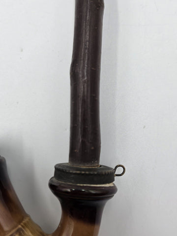 Antique C1890 German Figural Ceramic Tobacco Pipe Long Wood Stem Hinged Wind Cap