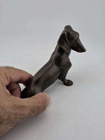 Antique Miniature Bronze Dachshund Sculpture Vintage Dog Figurine Paper Weight