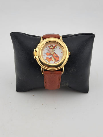 Disney Women Spring Pop Up Tigger Brown Leather Strap Quartz Watch 7 1/4"
