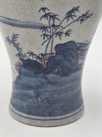 Antique Chinese Blue &White Crackle Glaze Porcelain Vase Immortals Qianlong Mark