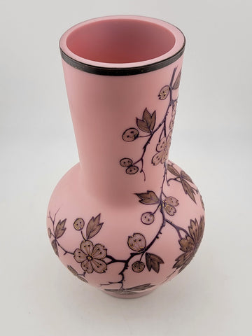 Rare Collectible PK Poschinger Krystallie Antique Burmese glass  Pink vase.