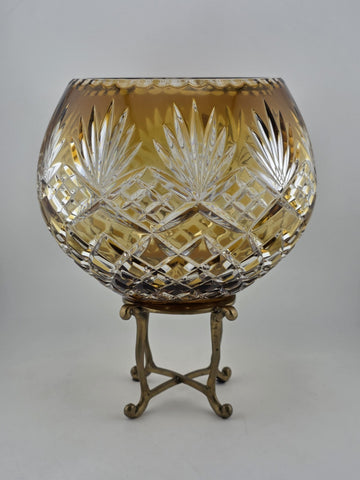 XL AJKA ODESSA CAROLINE amber gold cased cut clear Hungarian crystal rose bowl