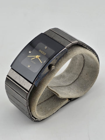 Vintage Rado Diastar Diamond Ladies Quartz Analog Watch Square Black Japan Works