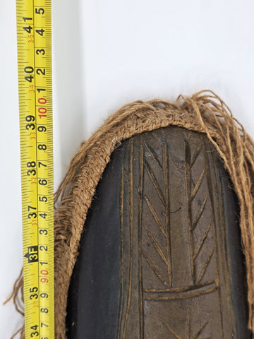 Vintage 40” West African Hand Carved Wood Mask Raffia Fringe Tribal Wall Art