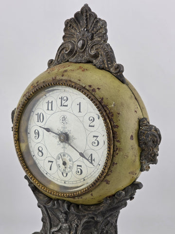 Antique F. Kroeber Metal Mantel Alarm  Clock c.1893 Ornate Victorian Windup Read