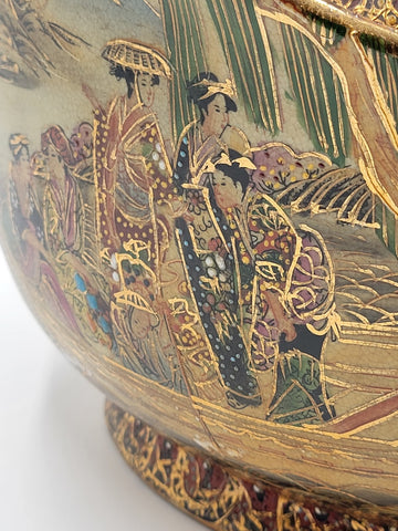 Vintage Satsuma Hand Painted Gold Gilded Bowl Urn Compote W Lid Fritz. Extra Lid