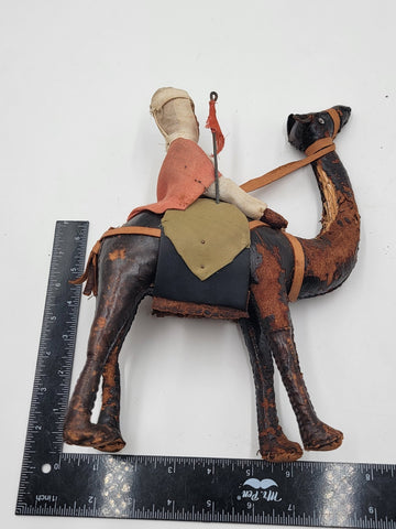 Rare Set Of 3 Antique Handmade Leather Camels W Saddles Nativity. Circa 1910.