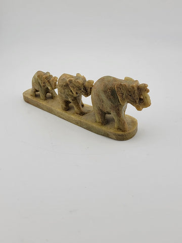 HAND CARVED GREEN JADITE  3 ELEPHANTS MINIATURE SCULPTURE 2 In X 5 In