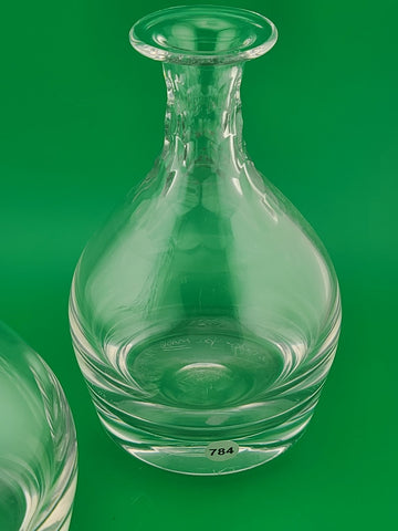 Set Of 2 William Yeoward Crystal Decanters Honeycomb Cut Signed 6.25" & 6.75"