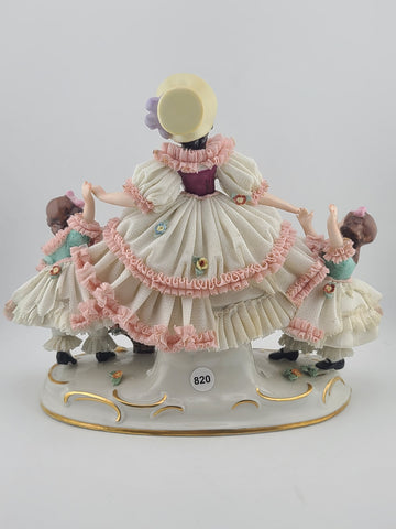 Rare Antique Dresden Porcelain Germany Lace Mother with Daughters and Flowers