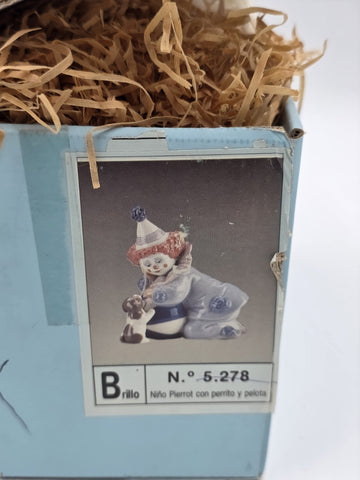 Lladro 5278 “Pierrot w/ Puppy & Ball" Kneeling Clown Dog Figurine Spain W Box