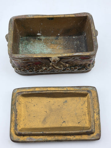 Antique Victorian Cherub Dresser Box – Composition Plaster Faux Bronze c1900