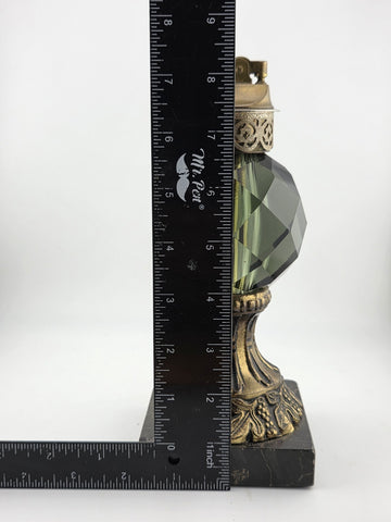 Rare Antique Bohemian Amber Cut Crystal & Brass On Marble Ornate Table Lighter.