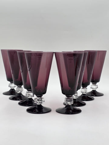 ANTIQUE SET OF 8 MID CENTURY MODERN BRYCE WILMINGTON AMETHYST 7" WATER GLASSES.