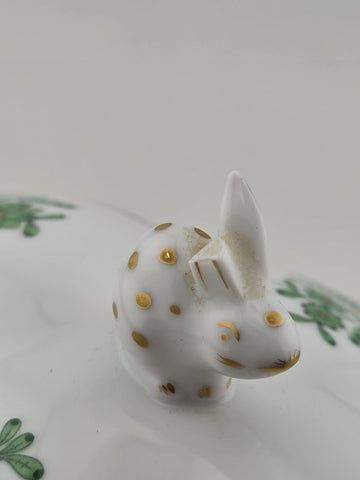 Vintage Collectible Herend Chinese Bouquet Green Cov Bonbon W/Bunny. Read.