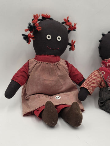 Antique Hannah & George Primitive Folk Art Rag Dolls Signed Handmade 13” Couple