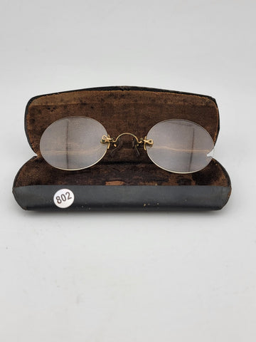 Early Pince Nez Pinch Nose Shell Frame Lens Spectacles w/Case No Frame