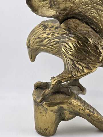 Vintage MCM Large Brass American Bald Eagle Perched on a Branch 14" Wingspan