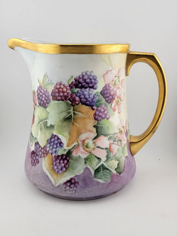 Antique MZ Austria Porcelain Pitcher W Hand Painted  grapes. Monogrammed. 1929