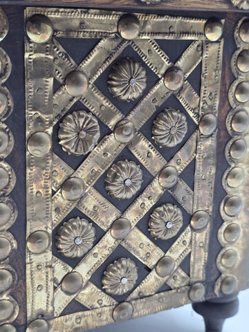 Rare Antique Moroccan Moorish Brass Studded Jewelry Chest Box Islamic Decor